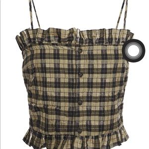 Ganni seersucker plaid tank top w/ tags